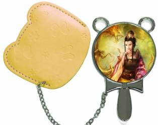Round Hand Mirror with Leather Pink Case-Yellow