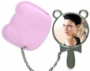 Round Hand Mirror with Leather Pink Case-Pink