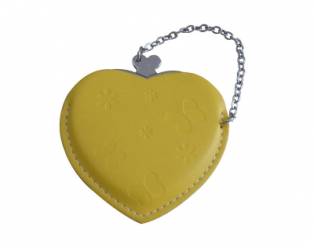 Heart Hand Mirror with Leather Pink Case-Yellow