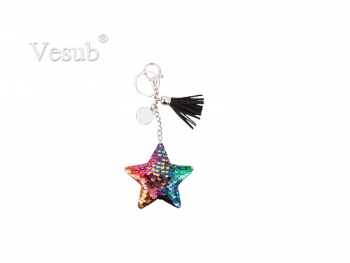Sequin Keychain w/ Tassel and Insert (Mixed-Color Star)