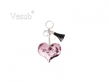 Sequin Keychain w/ Tassel and Insert (Pink Heart)