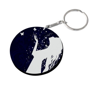60mm Thick Round Plastic Keychain(Color Edge)-Black