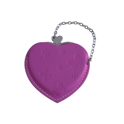 Heart Hand Mirror with Leather Pink Case-Maroon