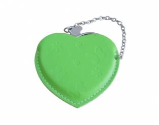 Heart Hand Mirror with Leather Pink Case-Green