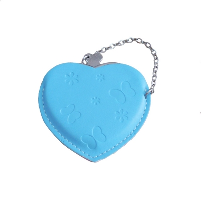 Heart Hand Mirror with Leather Pink Case-Light Blue