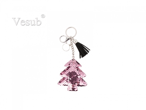 Sequin Keychain w/ Tassel and Insert (Pink Christmas Tree)
