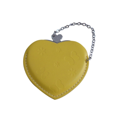 Heart Hand Mirror with Leather Pink Case-Yellow