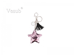 Sequin Keychain w/ Tassel and Insert (Pink Star)