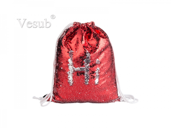 Sequin Drawstring Backpack (Red/Silver)
