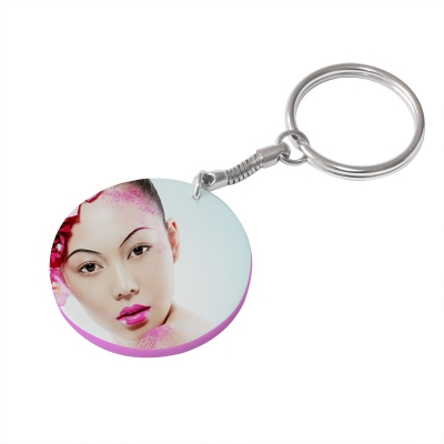 39mm Round Plastic Keychain(Color Edge)-Pink