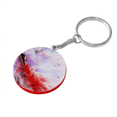 39mm Round Plastic Keychain(Color Edge)-Red