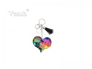 Sequin Keychain w/ Tassel and Insert (Mixed-Color Heart)
