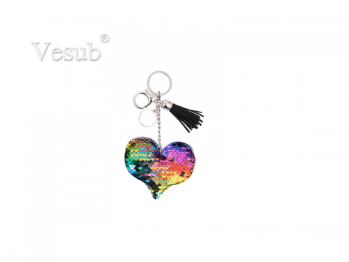 Sequin Keychain w/ Tassel and Insert (Mixed-Color Heart)