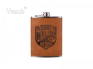 8oz Stainless Steel Flask with PU Cover (Brown)