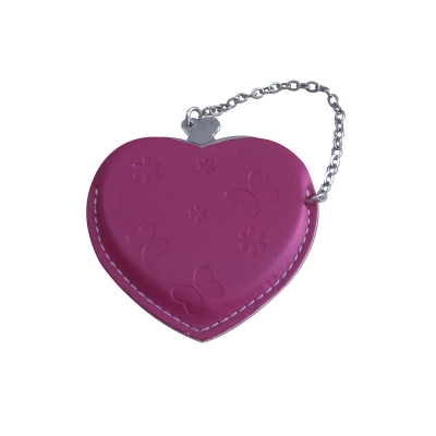 Heart Hand Mirror with Leather Pink Case-Purplish Red