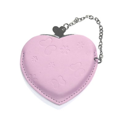 Heart Hand Mirror with Leather Pink Case-Pink