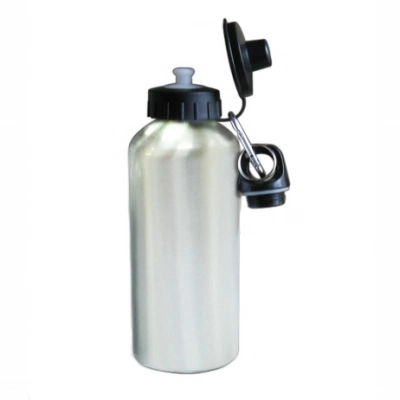 600ml Aluminium Water Bottle With Two Tops (Silver)