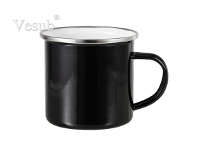 12oz Enamel Mug w/ Flat Bottom-Black