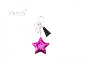 Sequin Keychain w/ Tassel and Insert (Purple Red Star)