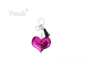 Sequin Keychain w/ Tassel and Insert (Purple Red Heart)