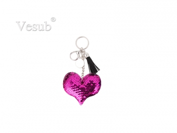 Sequin Keychain w/ Tassel and Insert (Purple Red Heart)