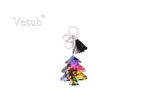 Sequin Keychain w/ Tassel and Insert (Mixed-Color Christmas Tree)
