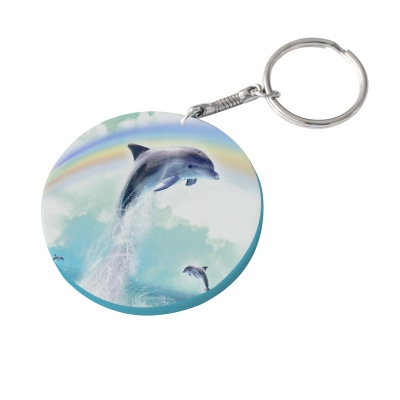 60mm Thick Round Plastic Keychain(Color Edge)-Light Blue