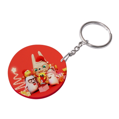 47mm Round Plastic Keychain(Color Edge)-Red