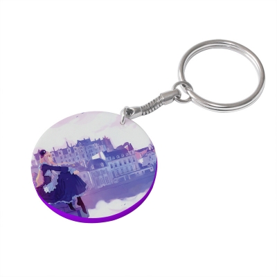 39mm Round Plastic Keychain(Color Edge)-Purple