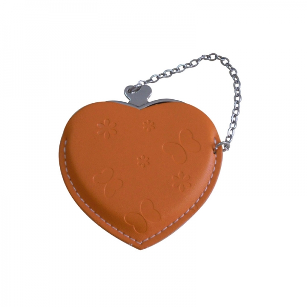 Heart Hand Mirror with Leather Pink Case-Orange