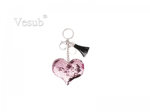 Sequin Keychain w/ Tassel and Insert (Pink Heart)