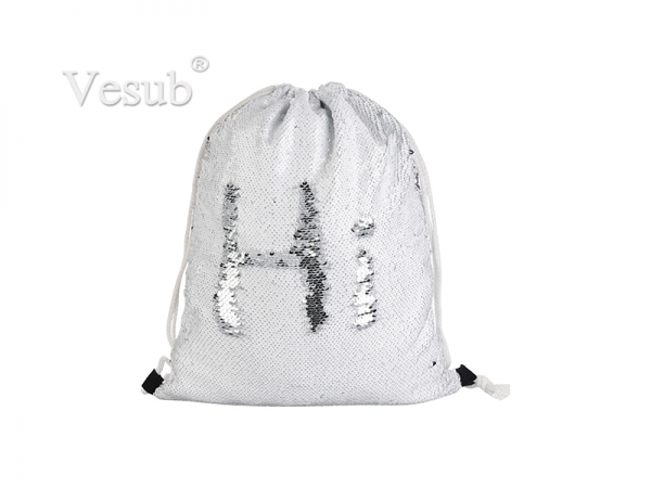 Sequin Drawstring Backpack (White/Silver, 36*45cm)