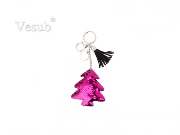 Sequin Keychain w/ Tassel and Insert (Purple Red Christmas Tree)